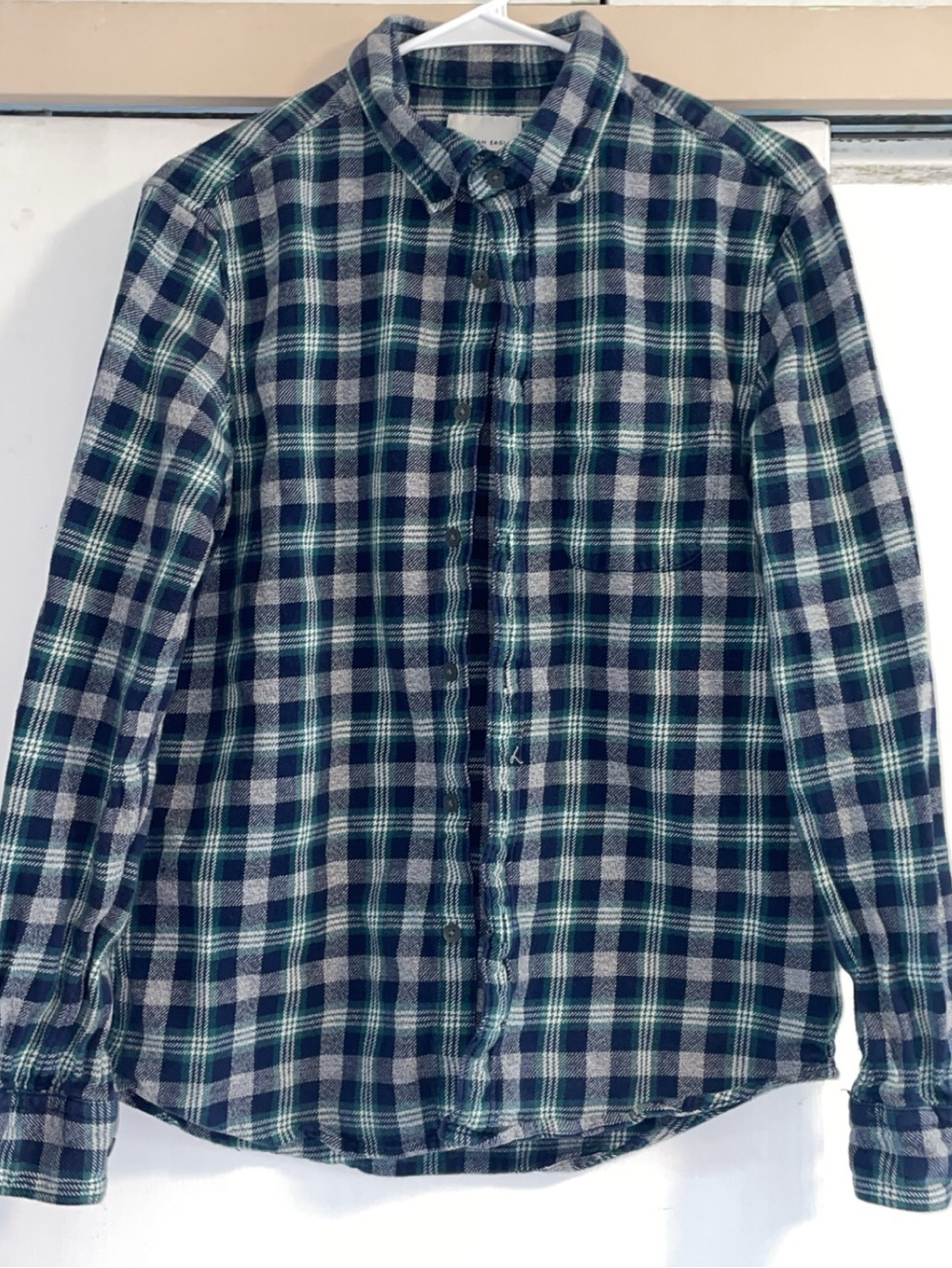 Plaid Button-Down Shirt in Navy & Green